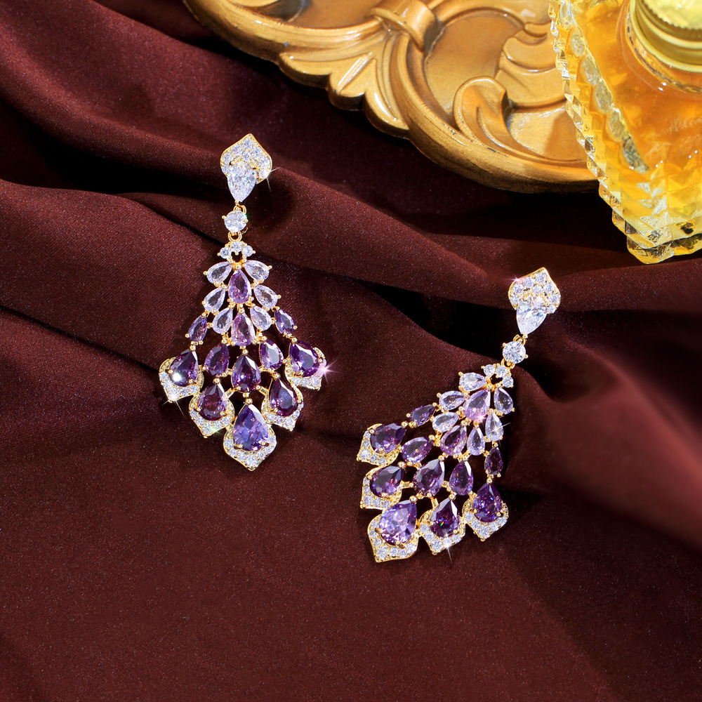 2025 Choucong Brand Dangle Earrings Vintage Jewelry 18K Gold Fill Water Drop Amethyst Cubic Zircon CZ Diamond Party Eternity Women Weddng Earring For 