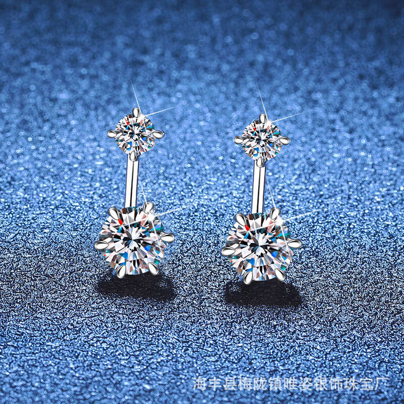 New Double-Wear Moissanite S Pure Sier Small Exquisite Light Fashion Earrings 3dc