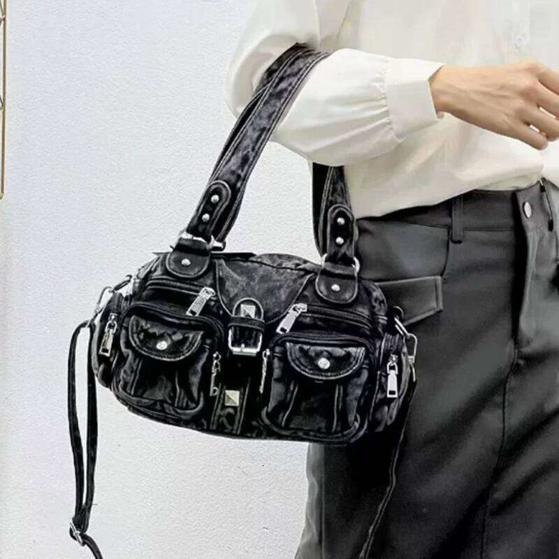 New Denim Armpit Crossbody Retro High-quality Motorcycle Multi Pocket Casual Shoulder Bag