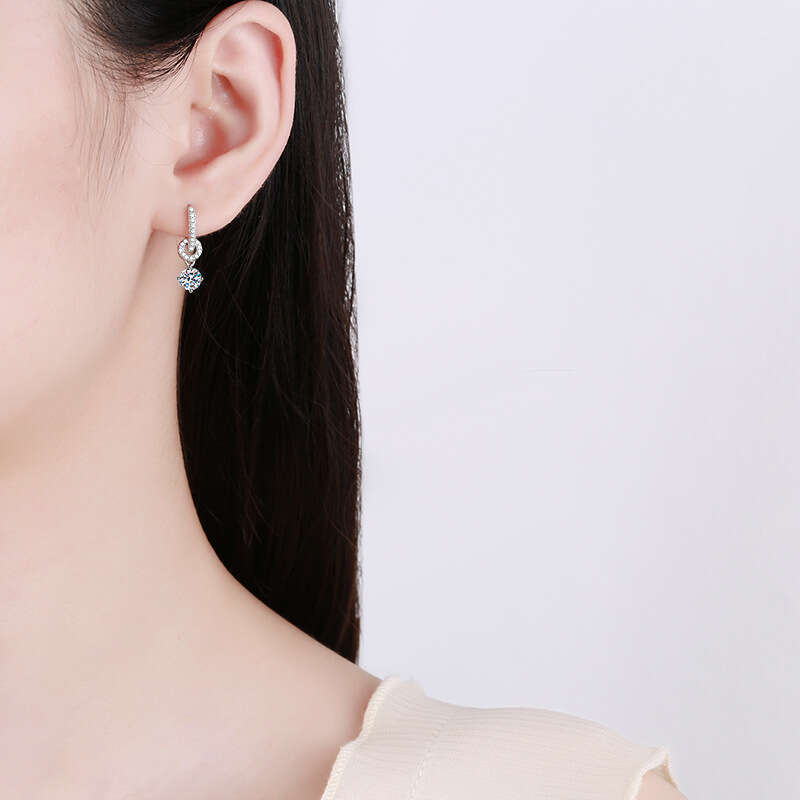 S Pure Sier One Pair Double Wear Stud Korean Style Full Dia 50 Points Moissanite Earrings for Women 27e