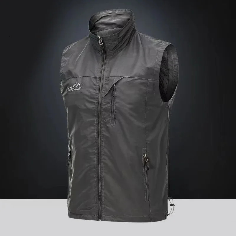 Spring and Summer Thin Middle Elderly Casual Vest Mens Solid Standing Neck Breathable Large Loose Shoulder Coat 250707