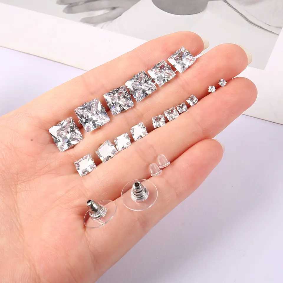 1 Pair 316L Stainless Steel 2-8MM Round/Square Crystal Cubic Zirconia Stud Earrings Set for Women Men Cartilage Helix Ear Jewelry XJ250718