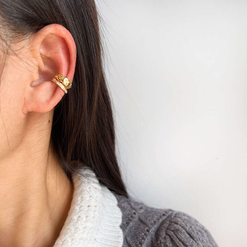 EH1228 Dia Zircon Double Layer Non-Pierced Ear Cuff for Women, Light Niche Design Sense Elegant Earrings