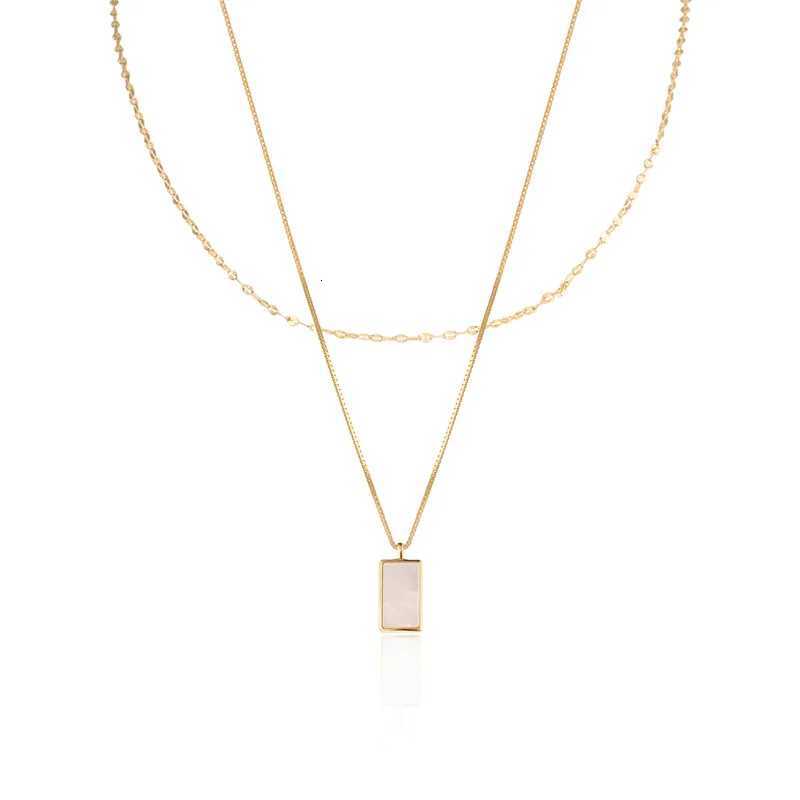 Stylish Natural Shell Square Pendant Necklace Stainss Steel Metal Layered Collar Titanium Charm Jewelry Waterproof W250718
