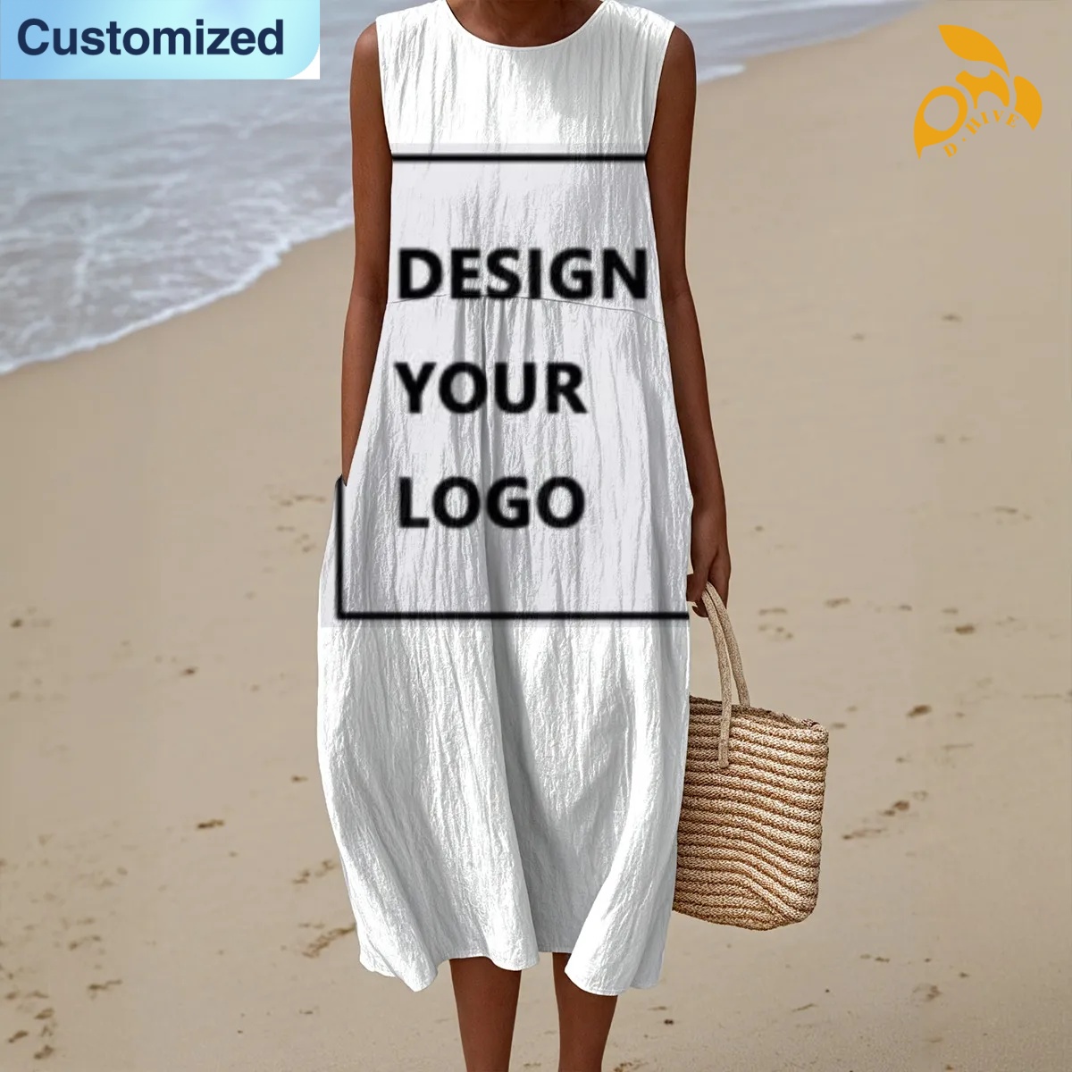 free shipping designer of customized soft comfortable full-body printed sleeveless women's dress with exquisite patterns from US