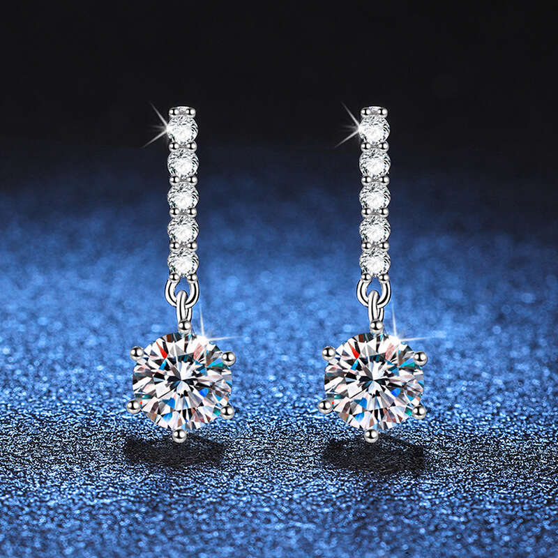 S Pure Sier 2023 New Style for Women Classic Tassel Six-Prong One Carat Moissanite Earrings 817