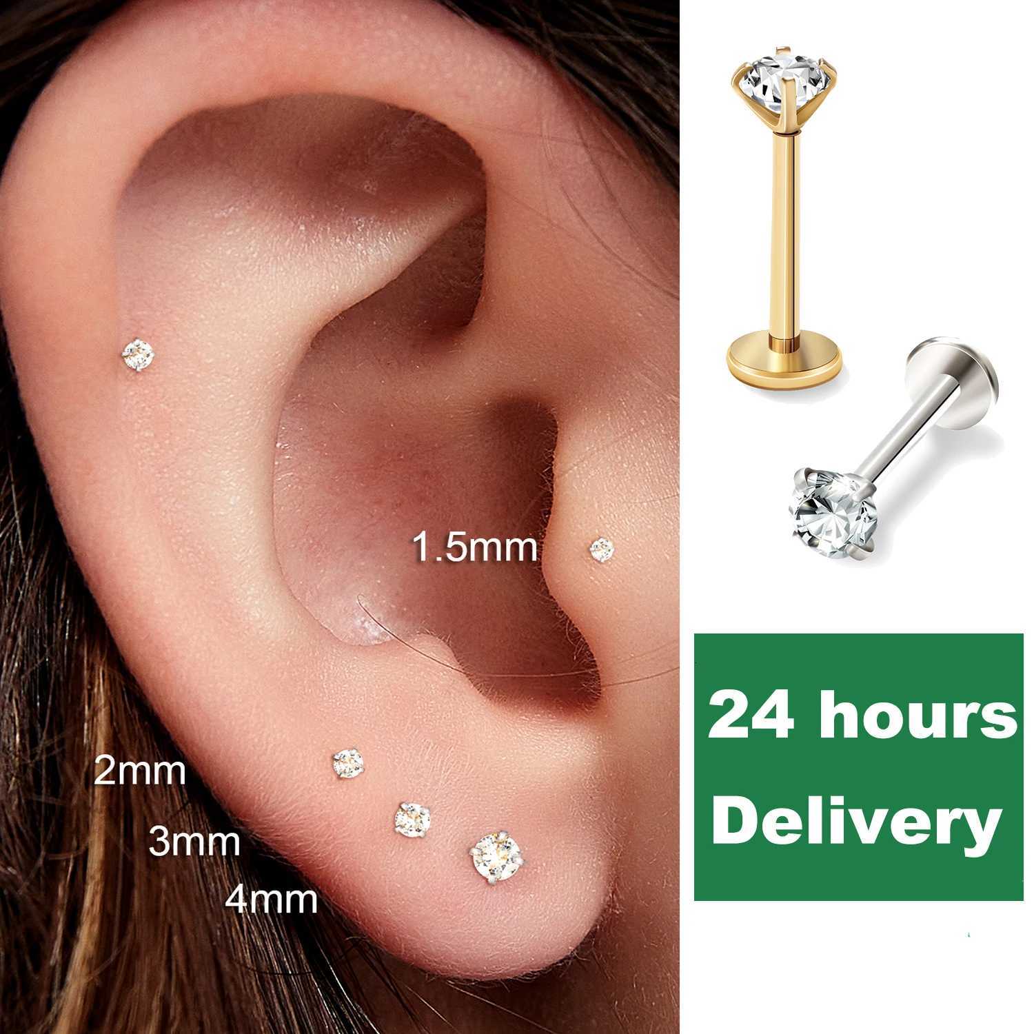2/8PCS Stainless Steel Earrings Nose Stud Cartilage Piercing Jewelry Helix Tragus Lip Flat Back Tiny Earrings for Women 18G XJ250718