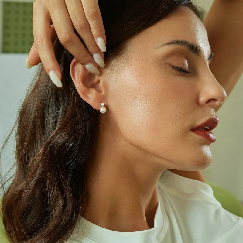 U 0.1CT Mini Pearl Stud Earrings Natural Freshwater Drop Earrings Lab Diamond 925 Sterling Silver Jewelry Gift 250716