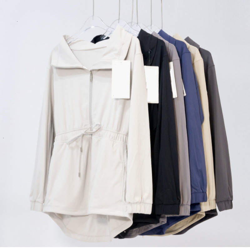 Womens Girdling High Waist Jackets Trench Coat Turn-down collar Fitness Wear Yoga Jacket Sportswear Outfit Running Train Exercise Long Sleeve Waterproof Tops 036