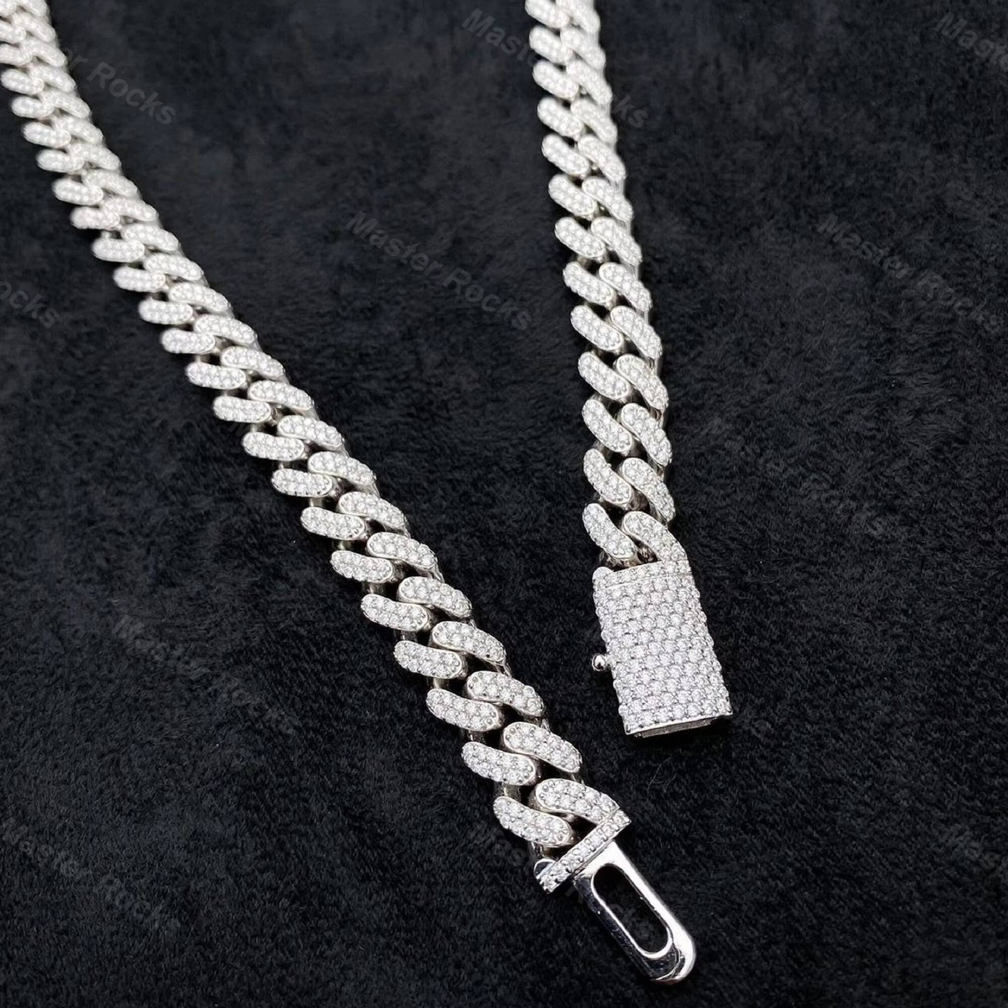 Custom Jewelry 10mm Two Rows Iced Out Necklace D Color Vvs Moissanite Miami Cuban Link Chain in Sliver 925