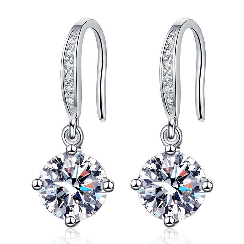 S 50 Points D Color Simple Classic Four-Claw Ear Hook Moissanite Pure Sier Earrings Women 480