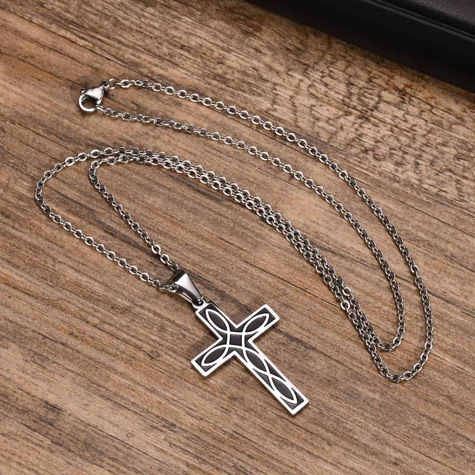 Mens Celtic Knot Cross Necklace Stainless Steel Cross Pendant Necklace Meaning End Vitality No-End Love Gift W250718