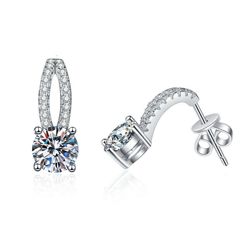 Ins Style High-end Feel D Color 1 Carat Moissanite Earrings for Women 07a