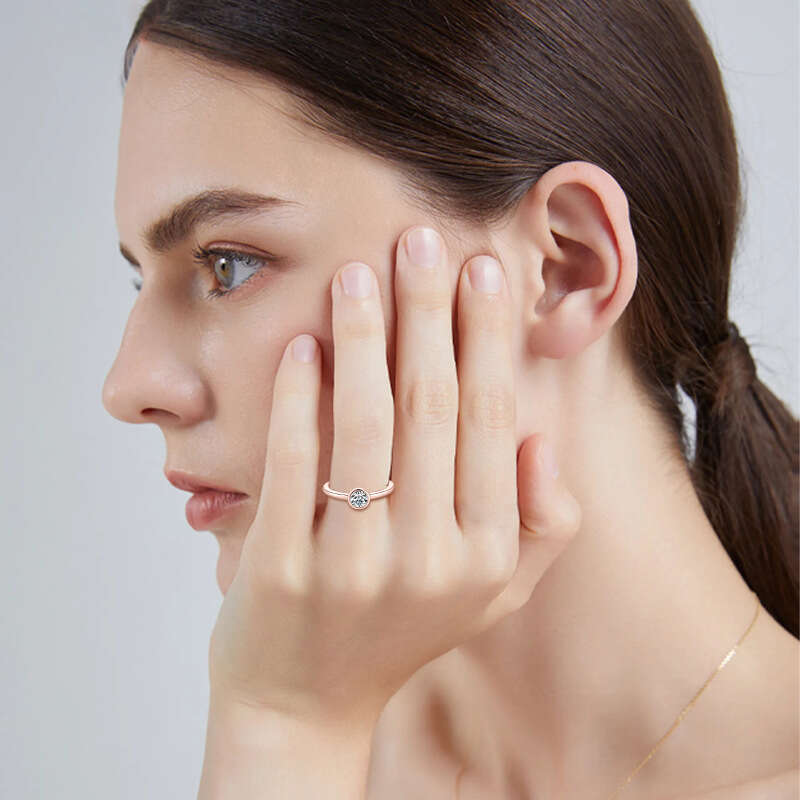 TikTok Internet Celebrity Style Pure Silver Bubble for Women, Niche Plated Rose Gold Moissanite Ring