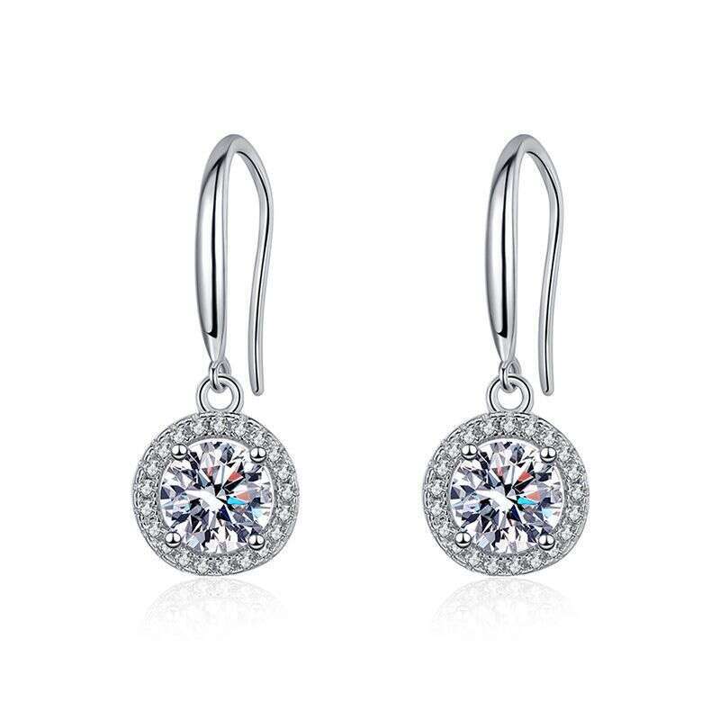 S Sier Earrings Hooks Women Moissanite Stone Jewelry Classic Round Bag Ear Drops Exquisite Quality cea