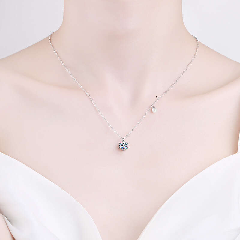 Live S Pure Sier Pendant Pearl for Women Platinum-Plated Classic Six-Prong D Color Moissanite Necklace 8ed