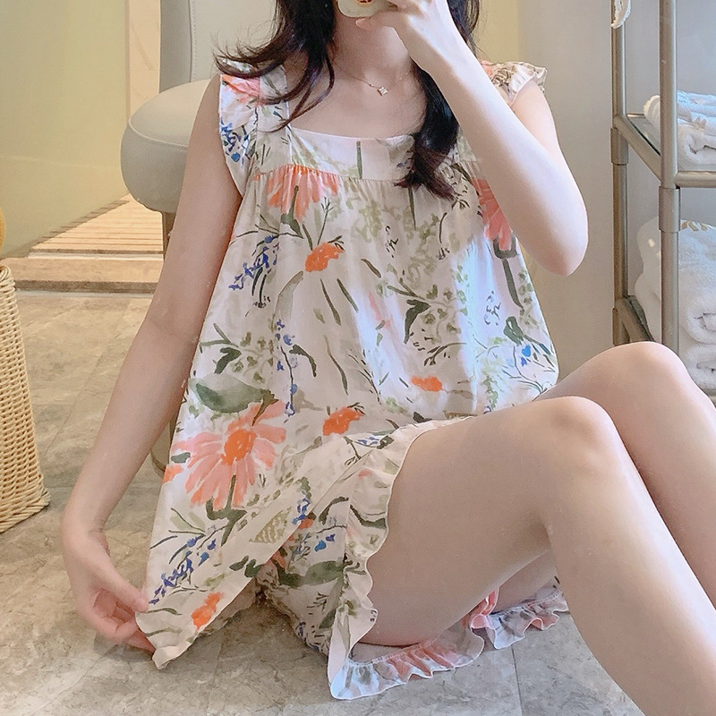 Y25-Summer pajamas for women, thin style, can be worn outside, student cotton silk home clothes, spring and summer new cotton silk suit