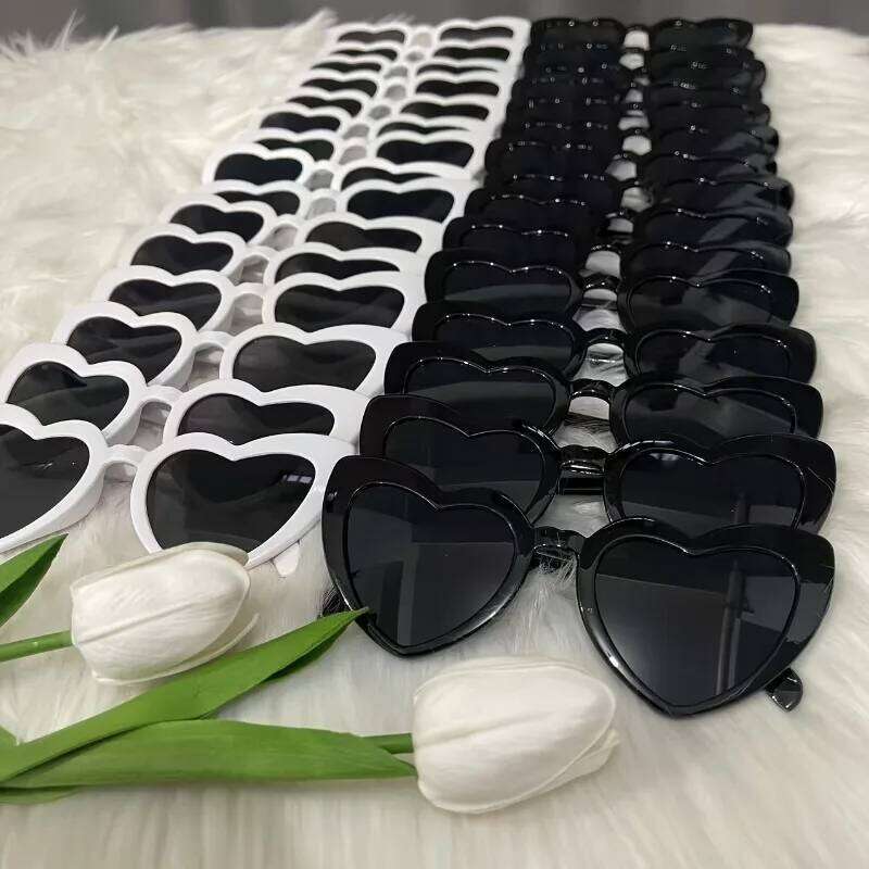 Black Glasses + 15 White Heart-Shaped Glasses, Bridal Groom Bridesmaid Supplies for Wedding Party