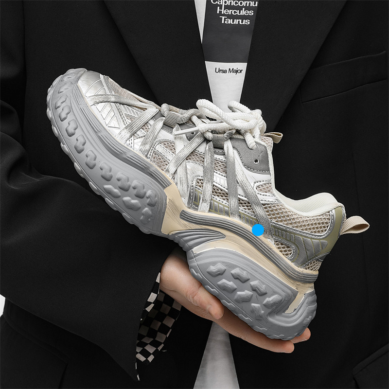 2025 Spring Summer Color-Block Thick-Soled Dad Shoes Height Increasing Unisex Couple New Lace-Up Dirty Sneakers