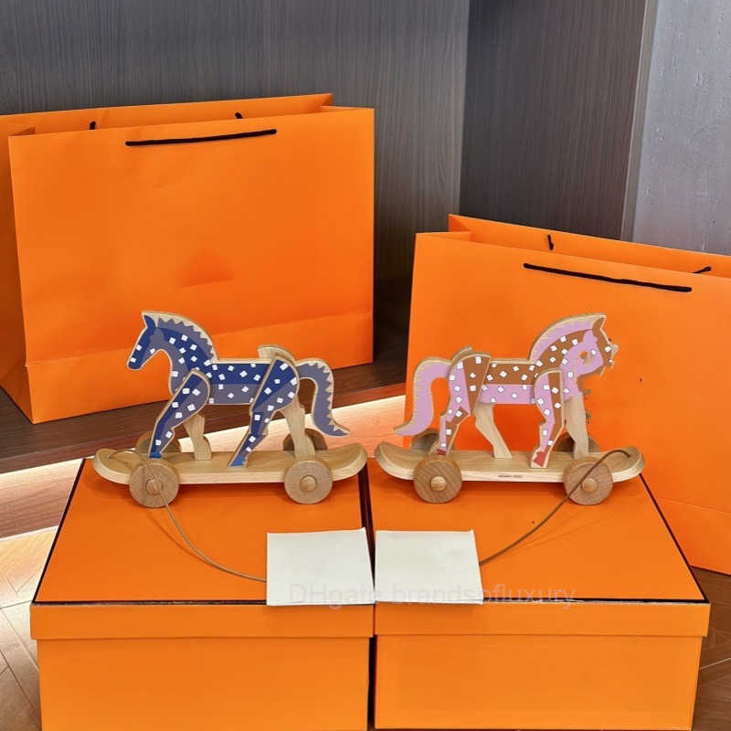 Family Little Pony Trailer Toy Wooden Horse Ornament Home Decor Gift Art Ornament