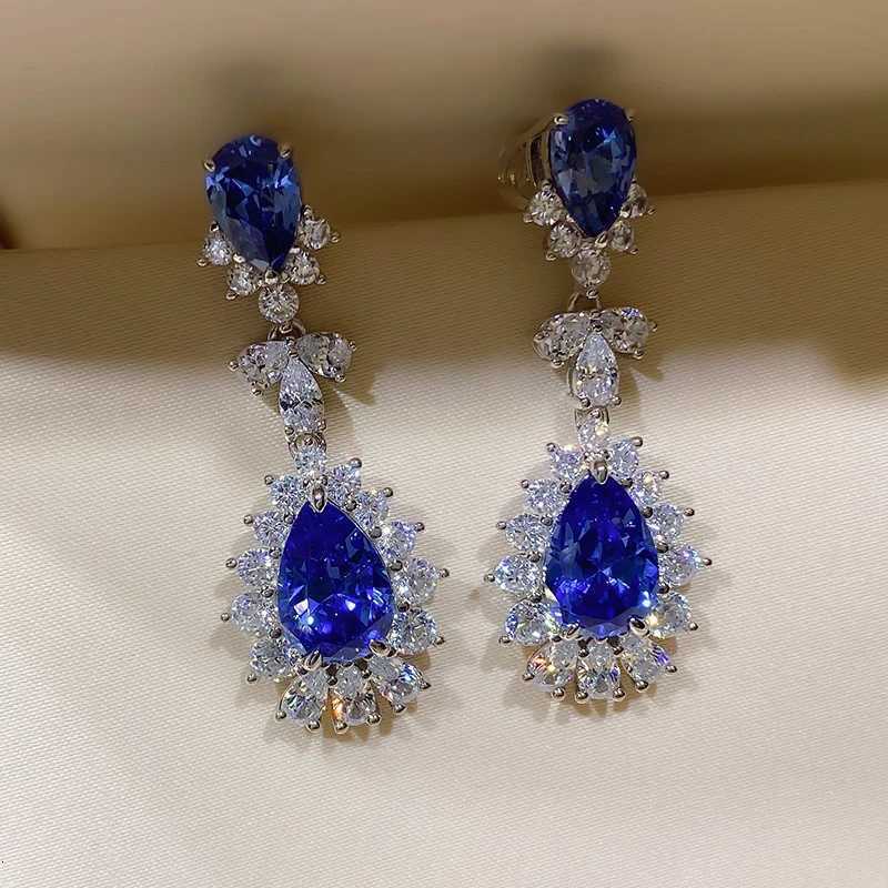 8-Color Pear Blue Cubic Zirconia Hanging Earrings Silver Color Luxury Earrings for Women Wedding Party Aesthetic Ear Jewelry New XJ250718