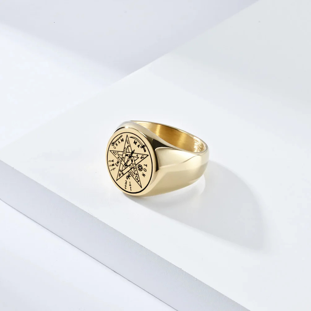 1 Tetragrammaton Hebrew Pentagram Rings Stainless Steel Pentacle Ring for Men Witchcraft Power Protection Amulet Jewely 250717