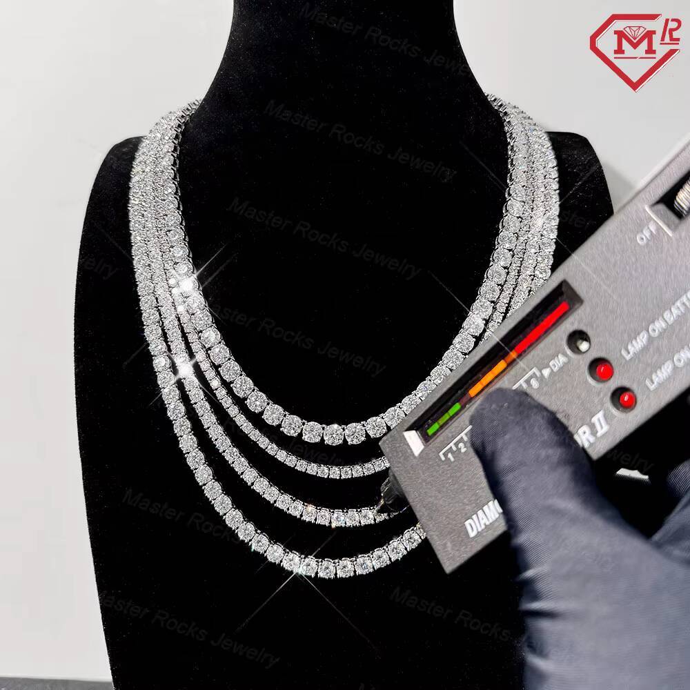Hiphop Moissanite Tennis Chain 2MM 4MM 6MM 8MM 925 Sterling Silver Iced Out VVS Moissanite Chain