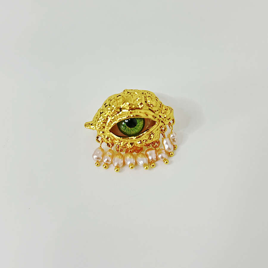 Vintage Personality Demon Eye Pearl Tassel Light High-end Sense Earrings Ring Necklace Set Accessories for Women