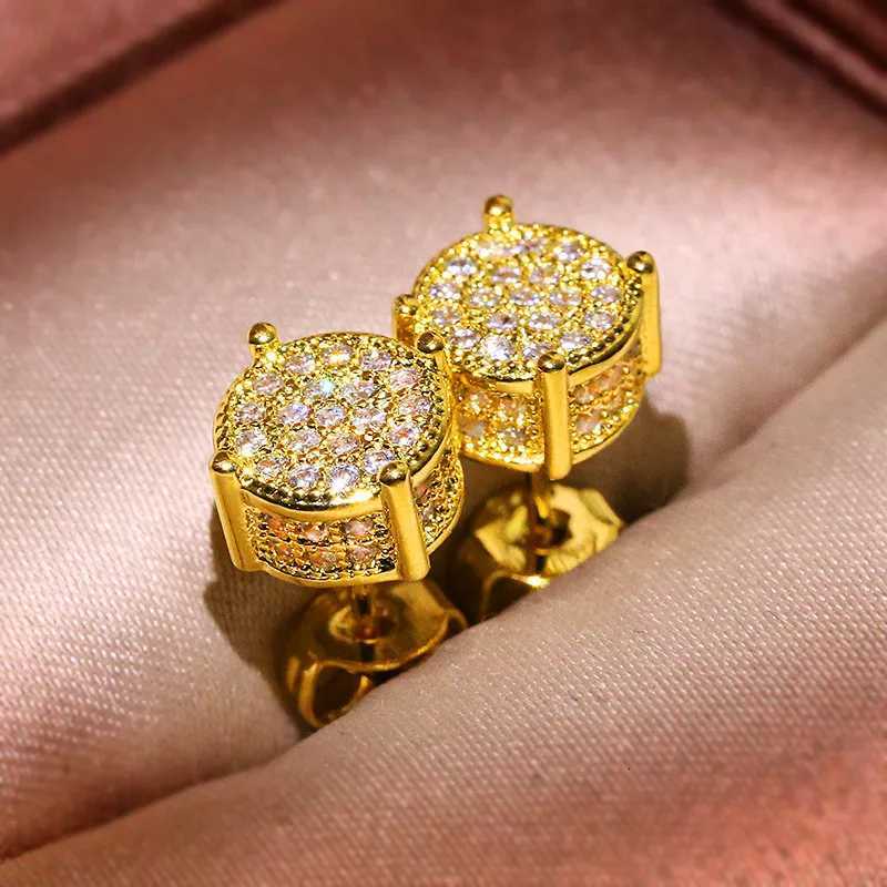 Luxury Full Crystal Round Earrings White Gold Yellow Gold Color White Zircon Stone Wedding Stud Earrings For Women Men Jewelry XJ250718