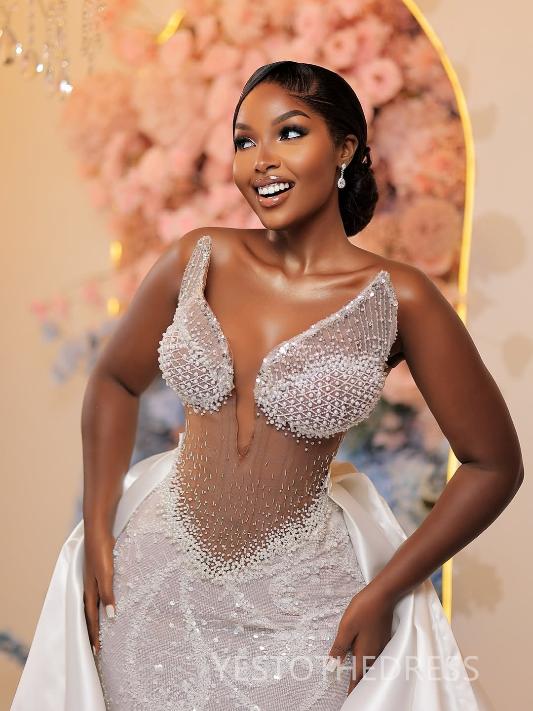 2025 African Ivory Aso Ebi Prom Dress Mermaid Prom Dresess Evening Formal Gowns V Neck Sexy Beaded Lace Pearls Birthday Second Reception Gown For Blac