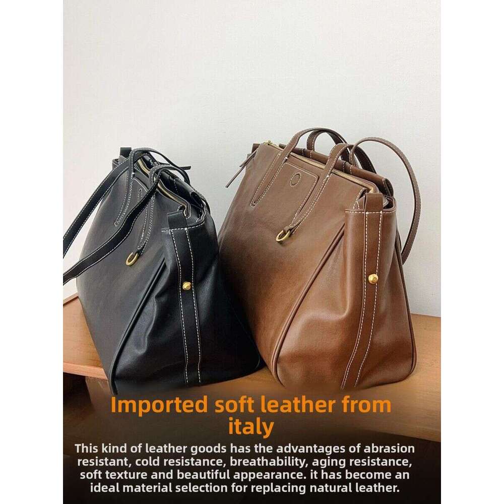 Autumn Winter Tote For Women Commuting Soft Leather Luxury Large Capacity Handbag Shoulder Boston Bag