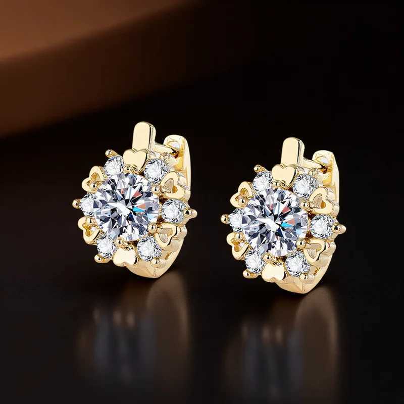 Luxury Crystal Round Stone Snowflake Hoop Earrings For Women Gold Silver Color White Zircon Small Ear Buckle Wedding Jewelry Gift XJ250718