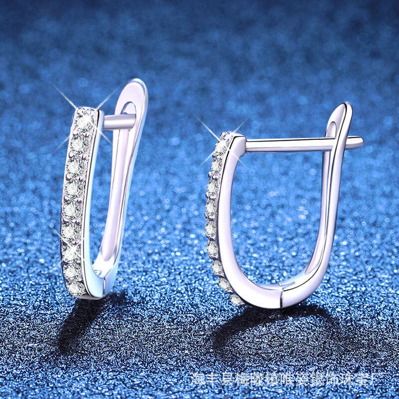 S Sier Moissanite Single Row Full Dia U-shaped Hoop Ear Clip Niche Earrings 2a5