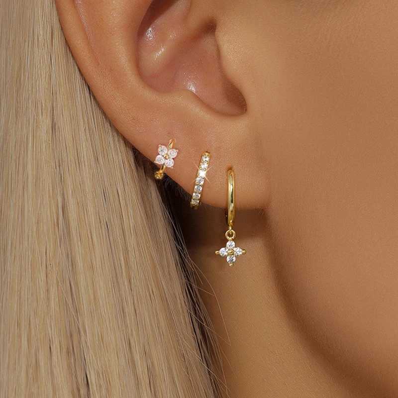 3PCS Trendy Stainless Steel Flower Drop Earring Set for Women Crystal Zirconia Dangle Earring Hypoallergenic Piercing Jewelry Earrings XJ250718