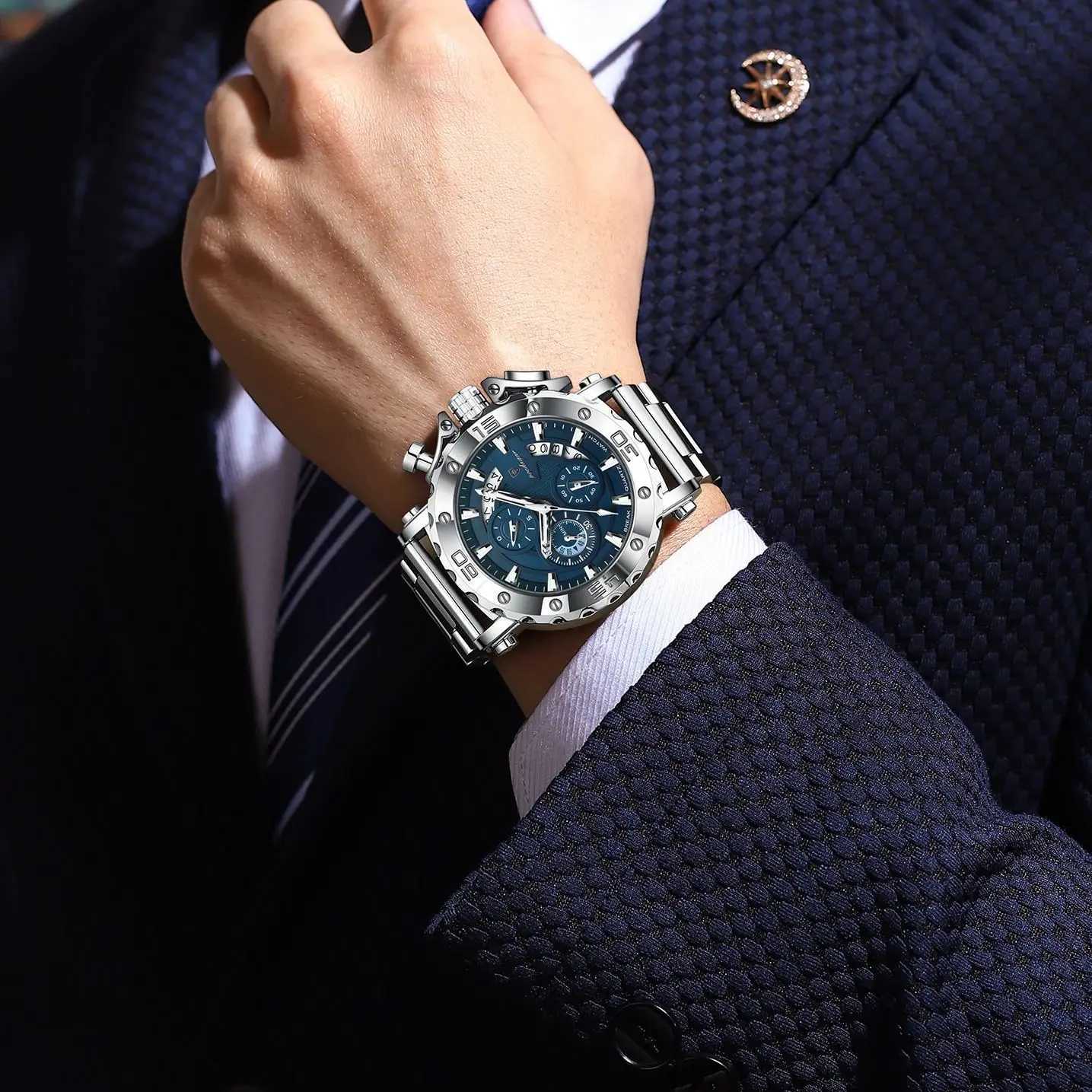 POEDAGAR Luxury Watch For Men Calendar Luminous Waterproof Man Clock Male Chronograph Stainless Steel Mens Quartz Watches Reloj W250718