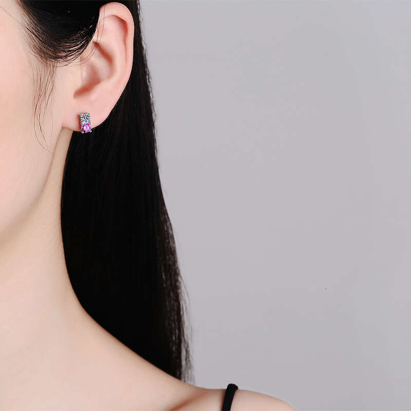 Live Colorful S Sterling Sier Classic Four-Prong Versatile Fine Craft D Color Moissanite Earrings c9a