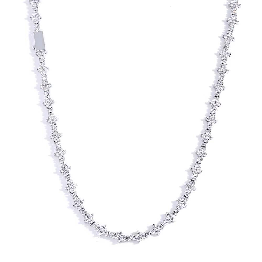 Customizable S925 Silver Tennis Chain Necklace 6.5mm Moissanite Hip Hop Style for Ladies-Europe and United States