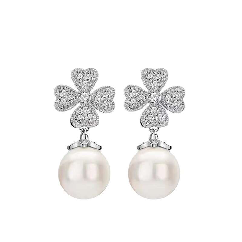 Four-leaf Clover Pearl Sier Needle Stud for Women Spring Summer 2023 New Trendy High-end Light Elegant Earrings