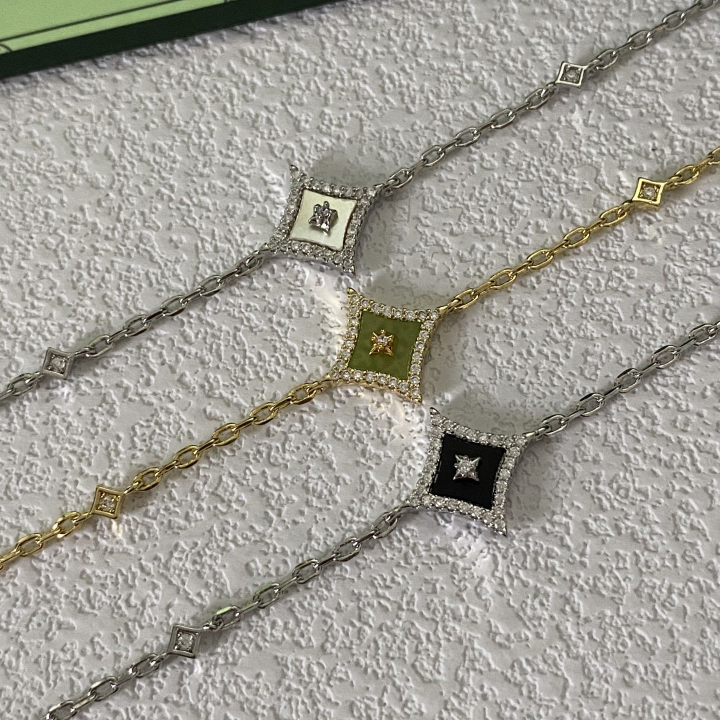 Silver - Toned Bracelet With Black Enamel, Rhinestone Halo, And Star Detail Stylish Daily & Party Jewelry Gift For Her High - Quality And Elegant Acce