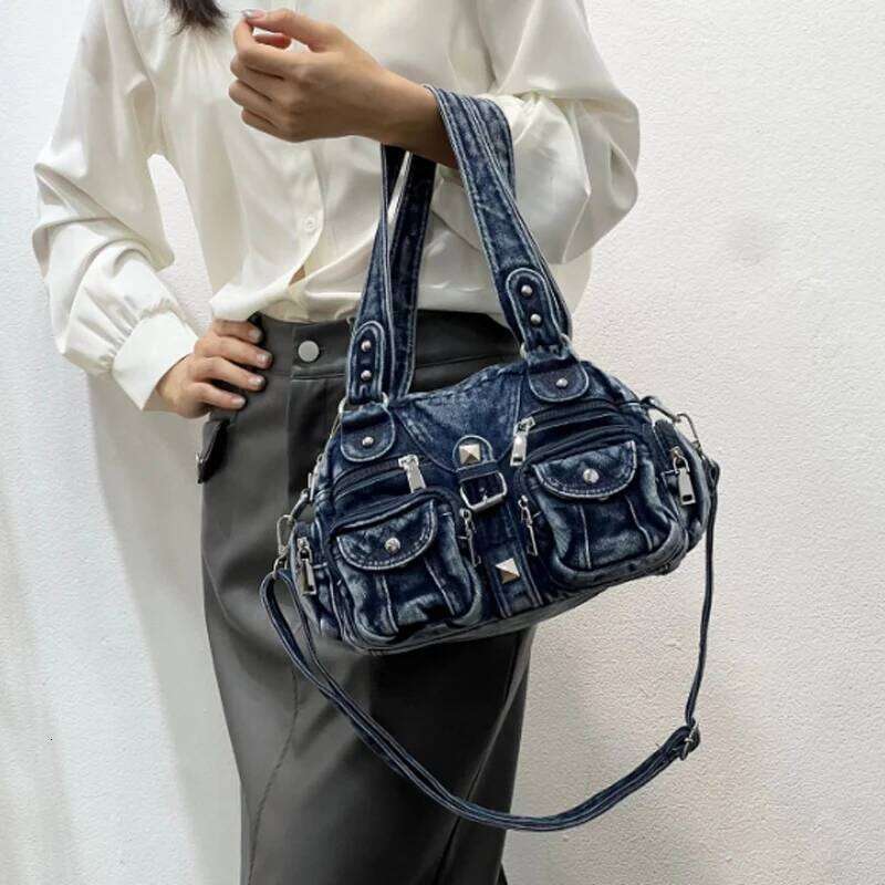 New Denim Armpit Crossbody Retro High-quality Motorcycle Multi Pocket Casual Shoulder Bag