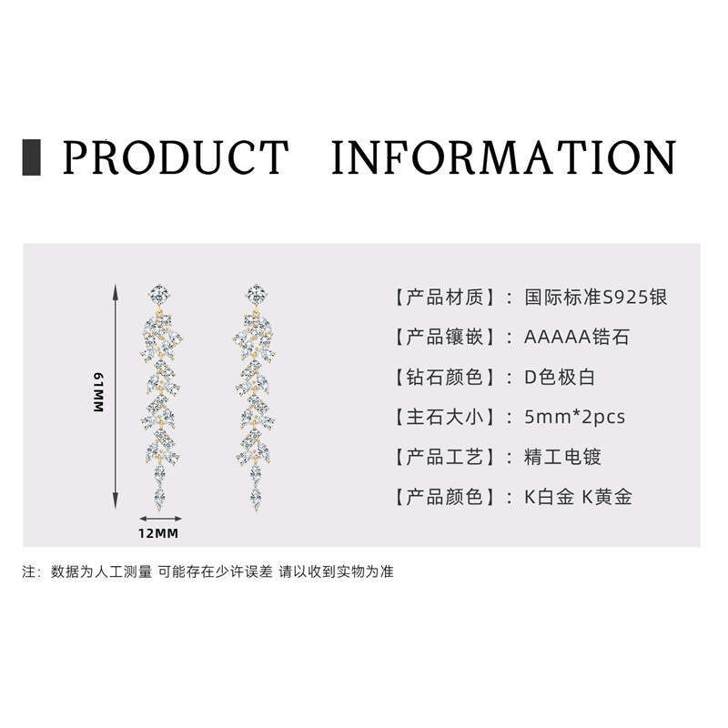 Internet Celebrity Light Ultra Shiny Tassel s Pure Sier Niche Fresh Versatile Zircon Earrings