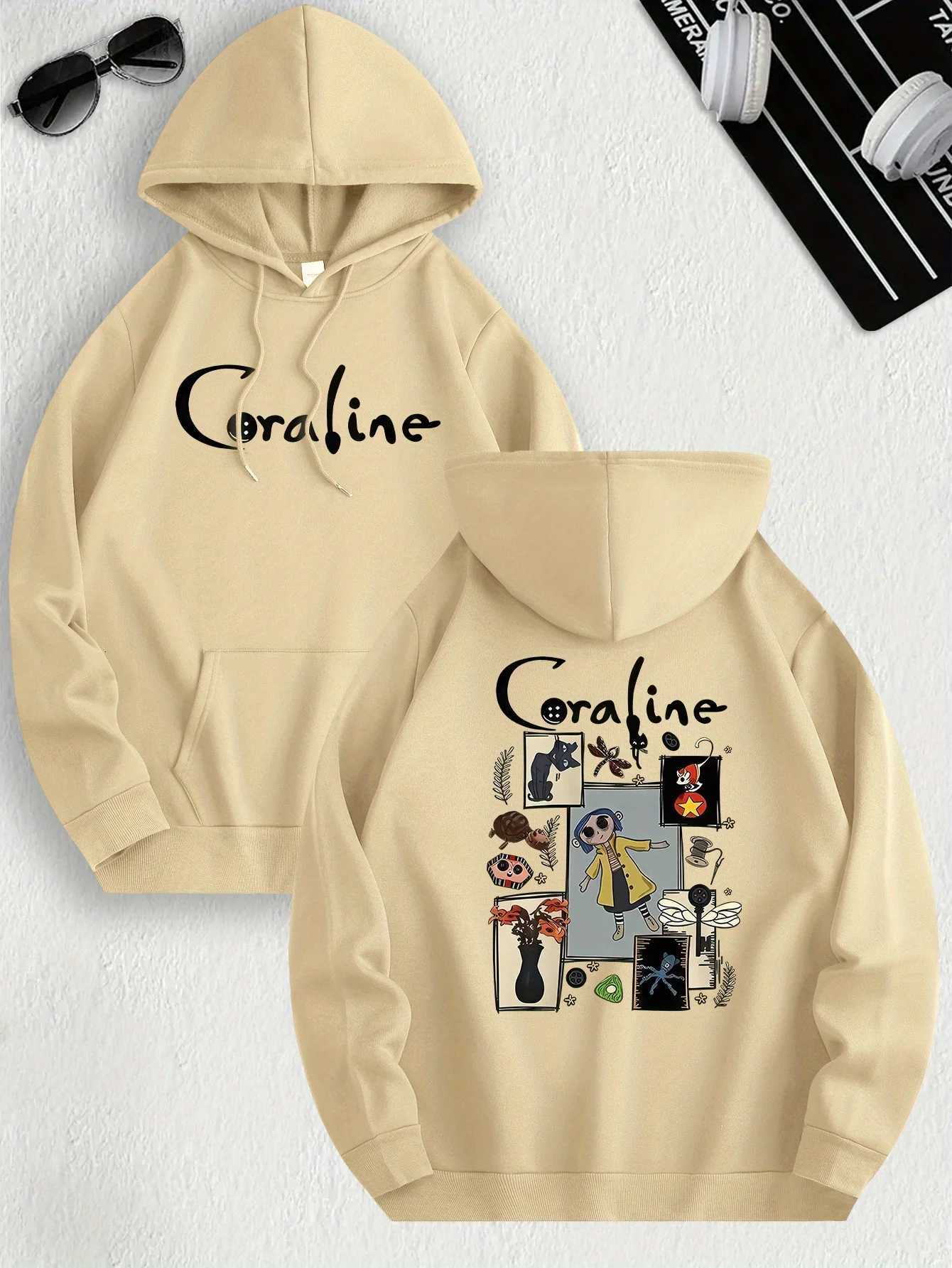 Coraline Inspired Casual Hoodie for Womens Polyester Knit Fabric Long Sleeve Regular Fit Hooded Pullover with Slight Stretch Z250719