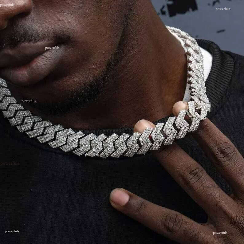 Hiphop Necklace Sterling Sier 20mm 3rows Iced Out Vvs Moissanite Cuban Link Chain