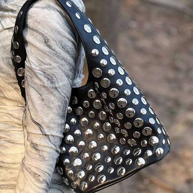2025 New Rivet Women's Fashion Shoulder y2k Commuting Bucket Armpit Bag Handbag