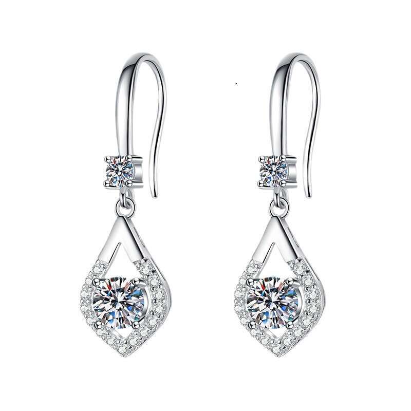 for Women with a Sense of Sophistication, Pure Sier Ear Hooks, Earrings, Water Drop Shape, 1 Carat Moissanite Dia Earrings 064