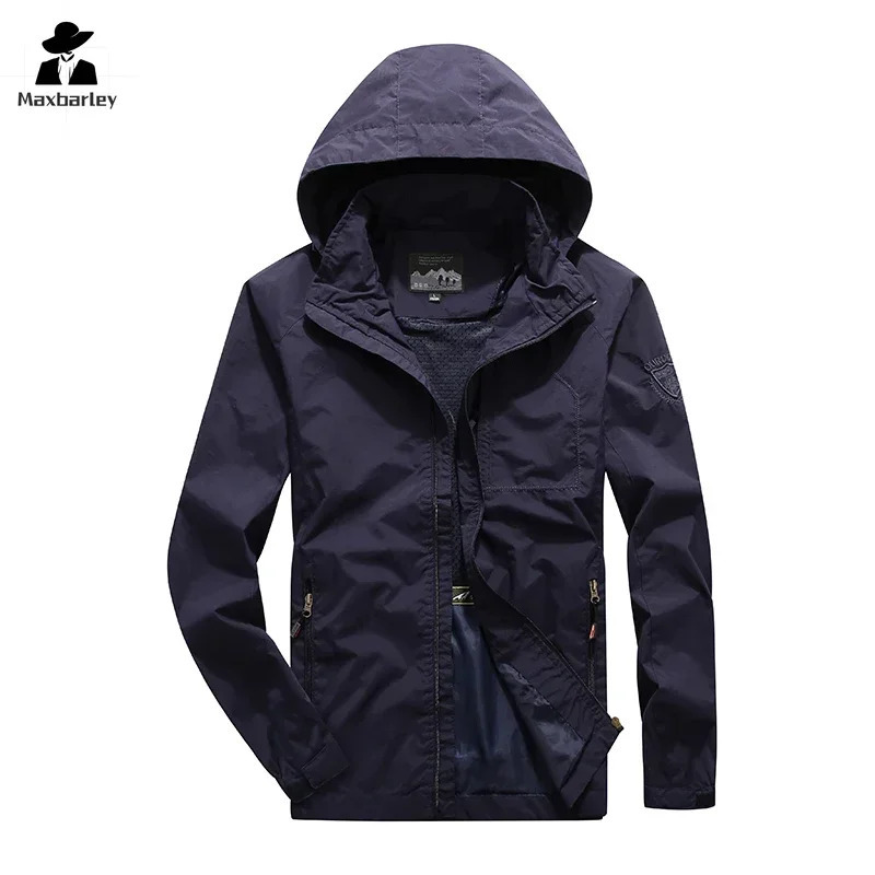 Mens Windbreaker Hiking Jacket Mens Thin Waterproof MA-1 Pilot Hooded Coat Mens Outdoor Work Clothes Spring and Autumn 250717