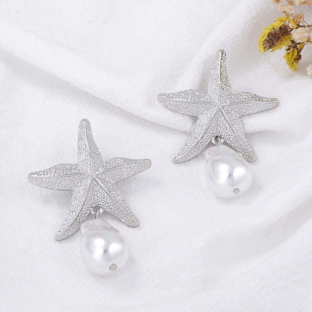 ZA Summer Simple Fashionable Alloy Starfish Imitation Pearl Women's Earrings Beach Vacation Style