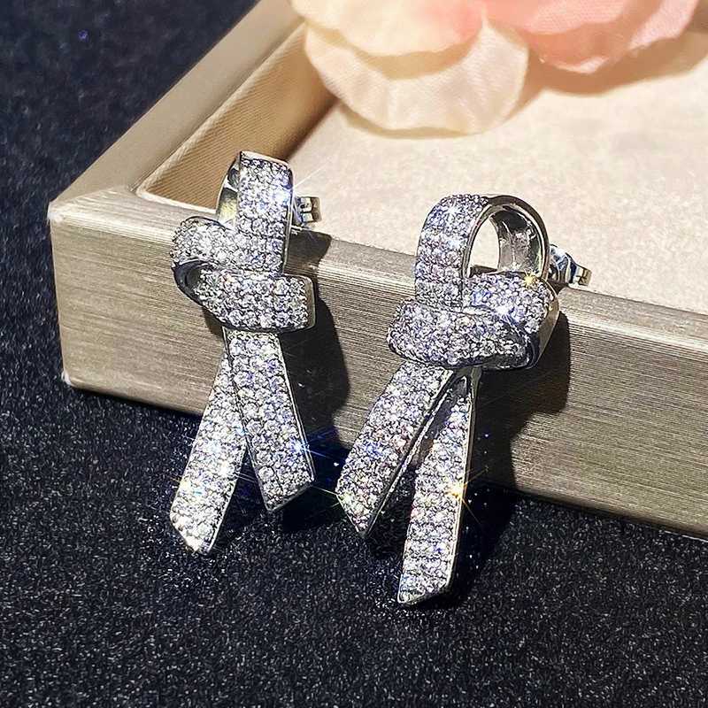 8-Shape Bow Stud Earrings for Women Silver Color Sparkling Crystal Cubic Zirconia Temperament Accessories Female Jewelry XJ250718