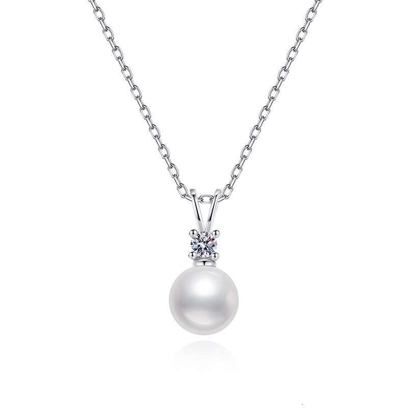 S Pure Sier Natural Freshwater Pearl Strong Round Light Versatile 10 Points Moissanite Necklace 8bd