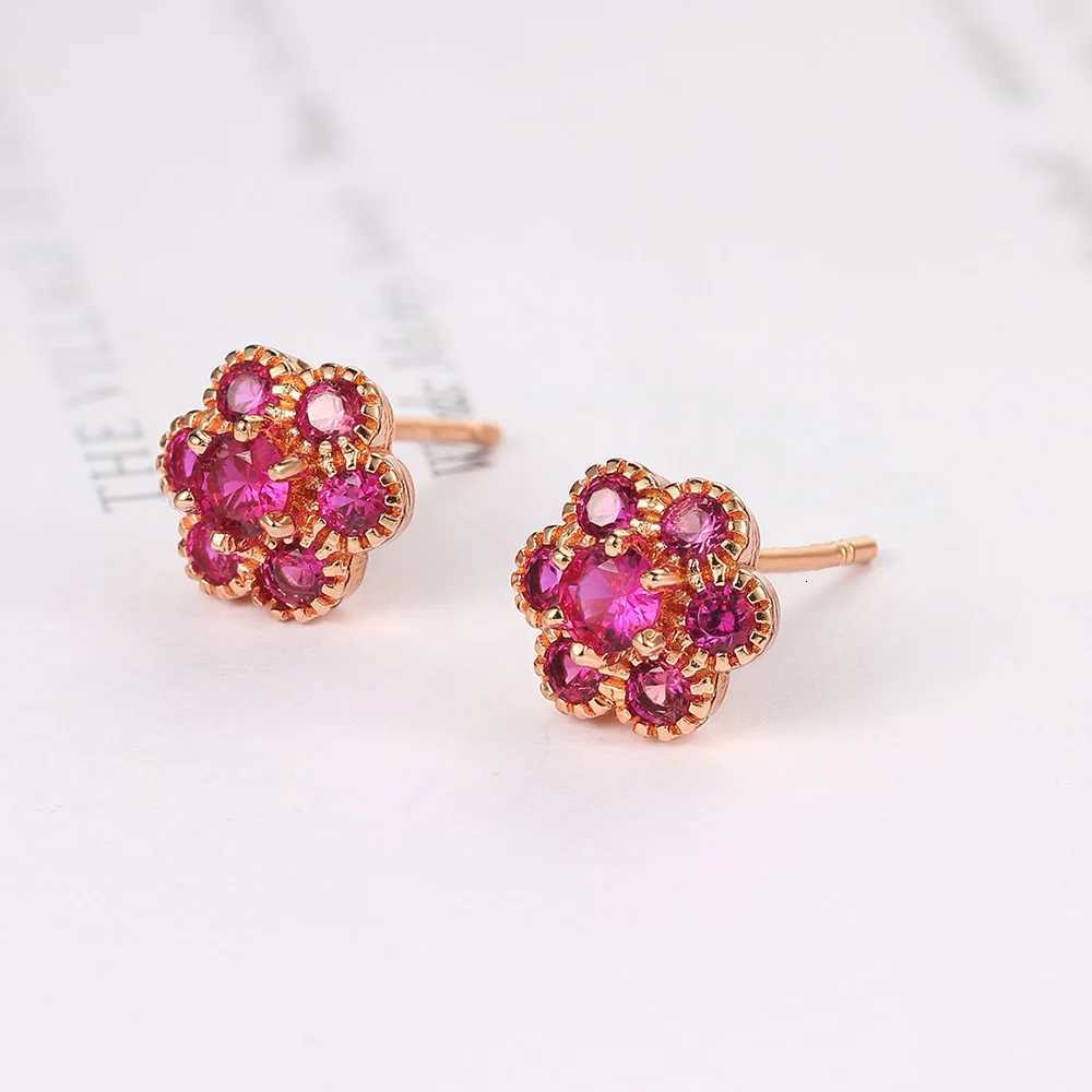 Engagement Wedding Flower Crystal Stud Earrings for Women Fashion Zircon Rose Gold Color Ear Jewelry for Bridal Female Gift E062XJ250718